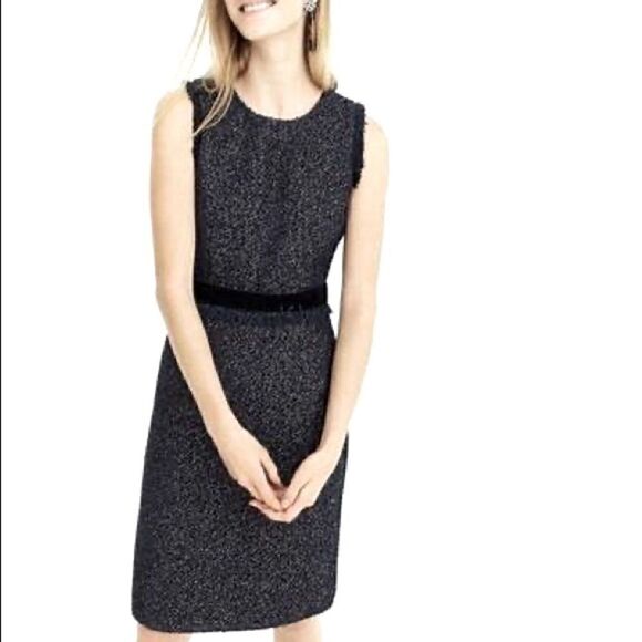J. Crew - Sparkle Tweed Dress with Velvet Trim Fringe Hems, Black & Gold, 2 Tall - Picture 1 of 7